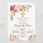 Floral Baptism Invitation - Girl Kaart (Voorkant / Achterkant)