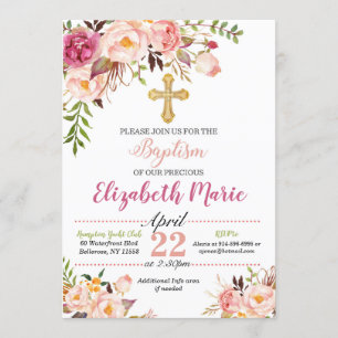 Floral Baptism Invitation - Girl Kaart