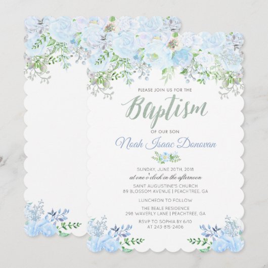 Floral Baptism Invitation Kaart (Voorkant / Achterkant)