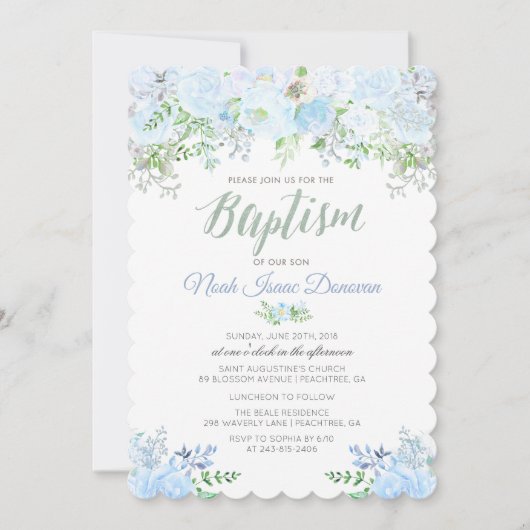 Floral Baptism Invitation Kaart (Voorkant)