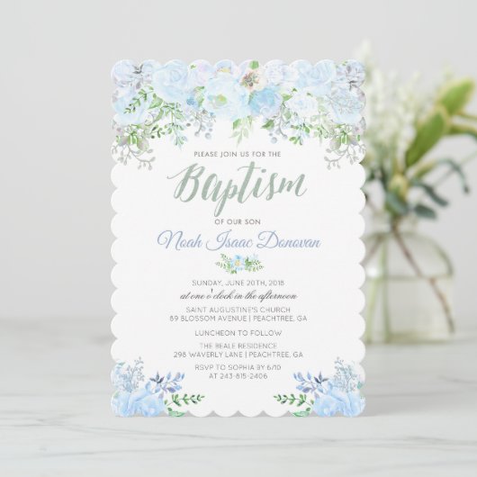 Floral Baptism Invitation Kaart (Staand voorkant)