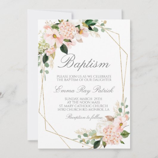 Floral Baptism Invitation Kaart (Voorkant)