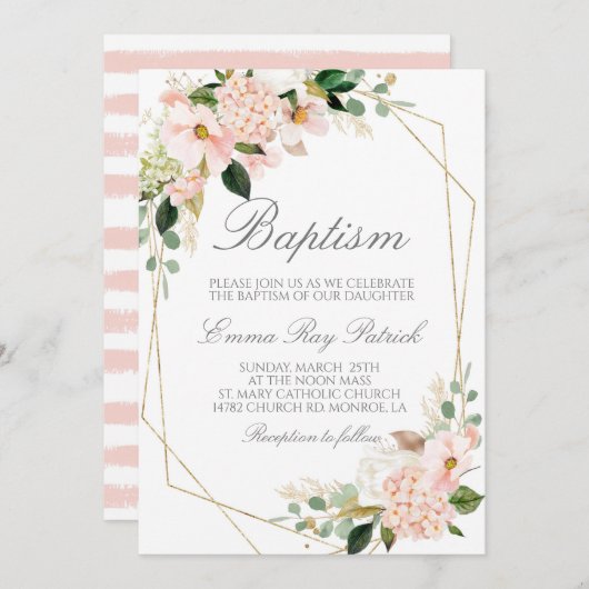 Floral Baptism Invitation Kaart (Voorkant / Achterkant)