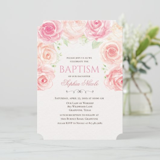 Floral Baptism Invitation Kaart (Staand voorkant)