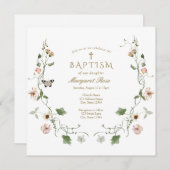 Floral Baptism Invitation Kaart (Voorkant / Achterkant)