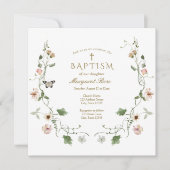 Floral Baptism Invitation Kaart (Voorkant)