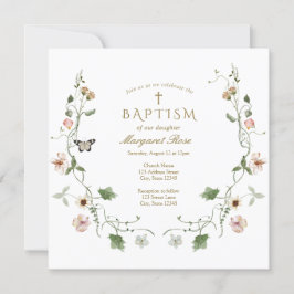 Floral Baptism Invitation Kaart