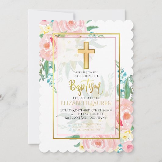 Floral Baptism Invitation Kaart (Voorkant)