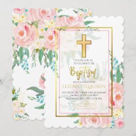 Floral Baptism Invitation Kaart