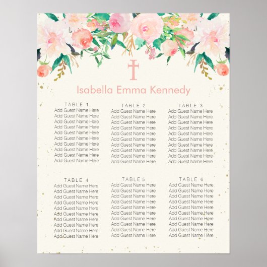 Floral Baptism Seating Chart Poster (Voorkant)