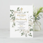 Floral Baptism Spaanse uitnodiging (Staand voorkant)