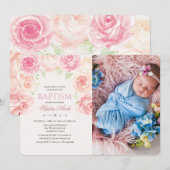 Floral Baptism Waterverf Fotouitnodiging Kaart (Voorkant / Achterkant)