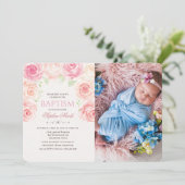 Floral Baptism Waterverf Fotouitnodiging Kaart (Staand voorkant)