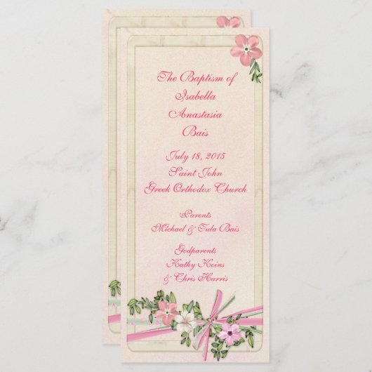 Floral Baptismal-programma 1/5 Programmakaart (Voorkant / Achterkant)