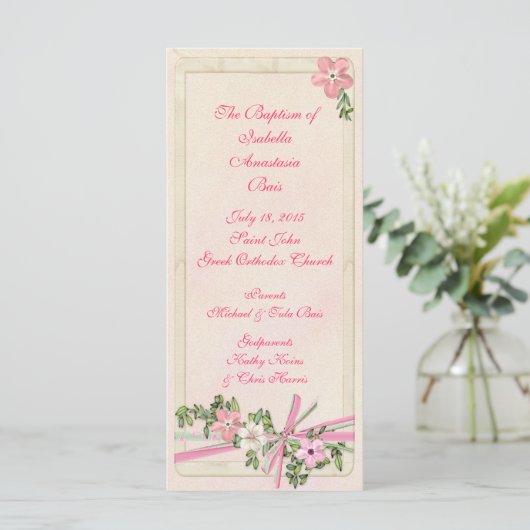 Floral Baptismal-programma 1/5 Programmakaart (Staand voorkant)