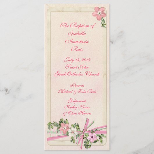 Floral Baptismal-programma 1/5 Programmakaart (Voorkant)