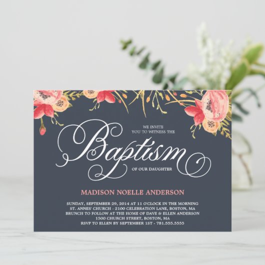  Floral | Baptisme-uitnodiging Kaart (Staand voorkant)