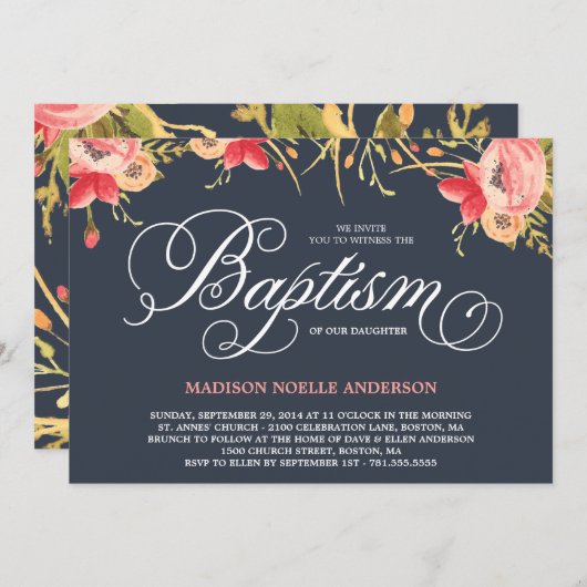 Floral | Baptisme-uitnodiging Kaart (Voorkant / Achterkant)