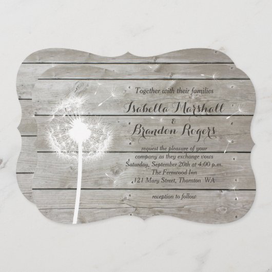 Floral Barn Board Wedding Invitation Kaart (Voorkant / Achterkant)