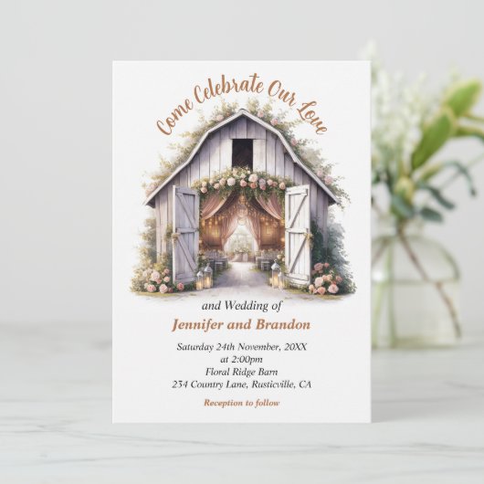 Floral Barnyard Wedding Kaart (Staand voorkant)