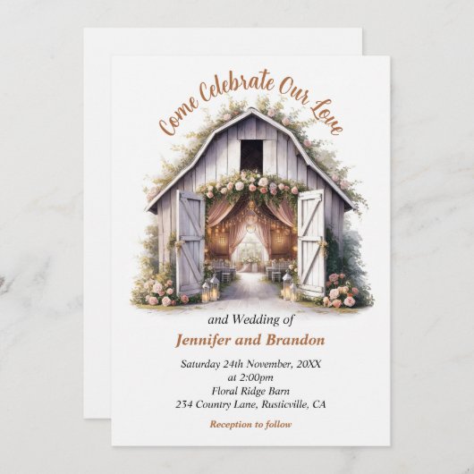 Floral Barnyard Wedding Kaart (Voorkant / Achterkant)