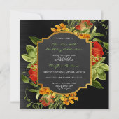 Floral Baroque Birthday Gold Lijst Black Glam Red Kaart (Voorkant)
