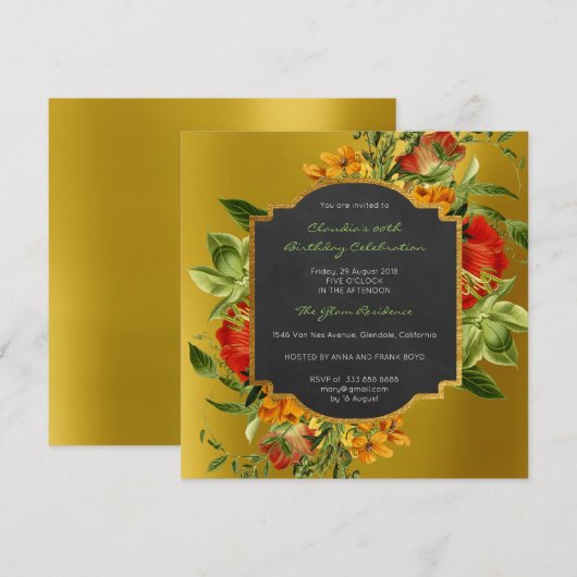 Floral Baroque Birthday Gold Lijst Black Mustard Kaart (Voorkant / Achterkant)