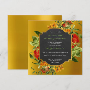 Floral Baroque Birthday Gold Lijst Black Mustard Kaart
