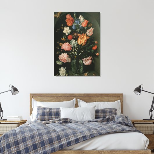 Floral Baroque, Vase van Bloemen in een Niche Canvas Afdruk (Insitu (Slaapkamer))