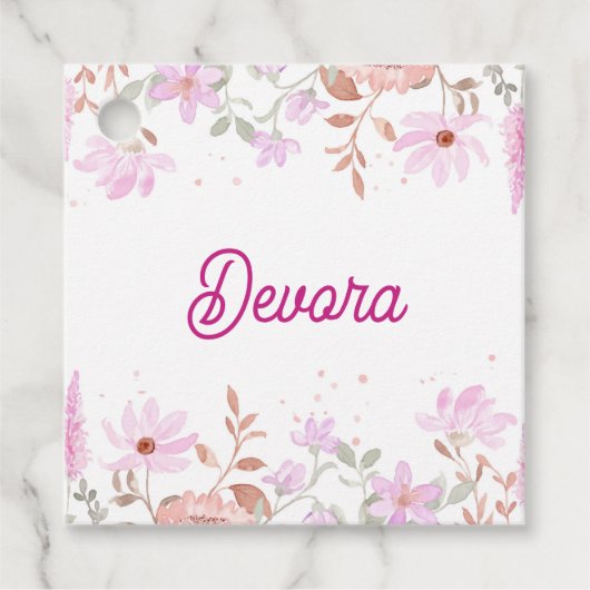 Floral bas mitzva voorkeurstas bedankjes labels (Voorkant)