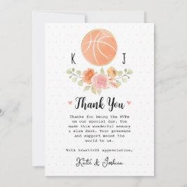 Floral Basketbal Trouwfoto Dank je kaart