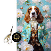 Floral Basset Hound in Blauwgroen Suit Decoupage Tissuepapier