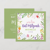 Floral Bat Mitswa Uitnodiging (Voorkant / Achterkant)