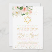 Floral Bat Mitzvah (roze en goudkleurige Waterverf Kaart (Voorkant)