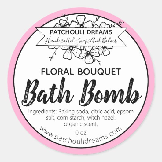  Floral Bath Bomb Label Handgemaakt (Voorkant)