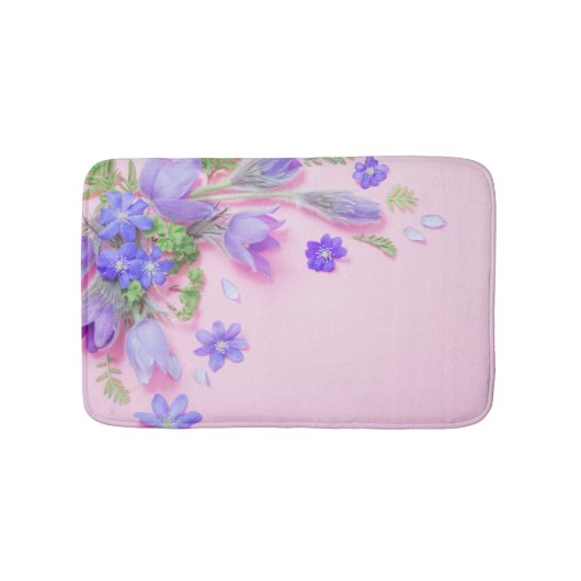 Floral Bath Mat | Blue Wildflowers Memory Foam Rug (Voorkant)