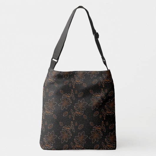 Floral Batik Pattern Dot Gold Black Crossbody Tas (Achterkant)
