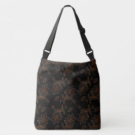 Floral Batik Pattern Dot Gold Black Crossbody Tas