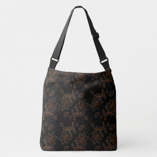 Floral Batik Pattern Dot Gold Black Crossbody Tas