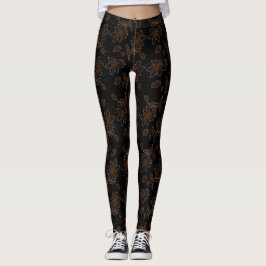 Floral Batik Pattern Dot Gold Black Leggings