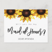 Floral Be My Maid of Honor Zonnebloem Briefkaart (Voorkant)