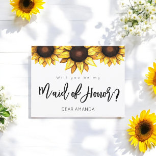 Floral Be My Maid of Honor Zonnebloem Briefkaart