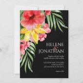 Floral Beach Black Tropical Destination Wedding Kaart (Voorkant)