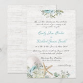 Floral Beach Driftwood bruiloft Kaart (Voorkant / Achterkant)