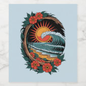 Floral Beach Lover Zonsondergang Vakantie Gift Ret Wijn Etiket (Enkel label)