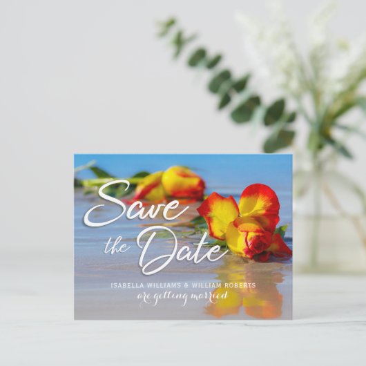 Floral Beach Save the Date Uitnodiging voor bruilo (Staand voorkant)