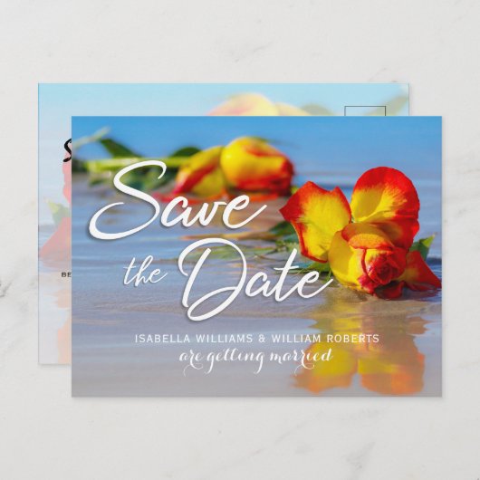 Floral Beach Save the Date Uitnodiging voor bruilo (Voorkant / Achterkant)