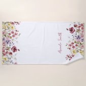 Floral Beach Towel Gepersonaliseerd naam bloemen Strandlaken (Voorkant)