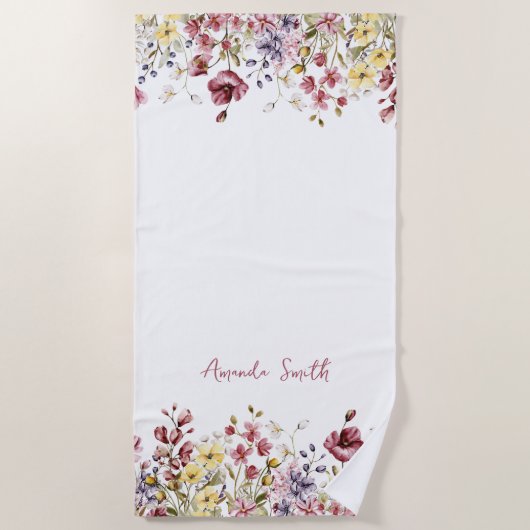 Floral Beach Towel Gepersonaliseerd naam bloemen Strandlaken (Voorkant)