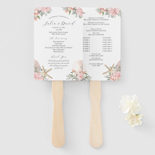 Floral Beach Wedding Program Fan Handwaaier (Voorkant en achterkant)